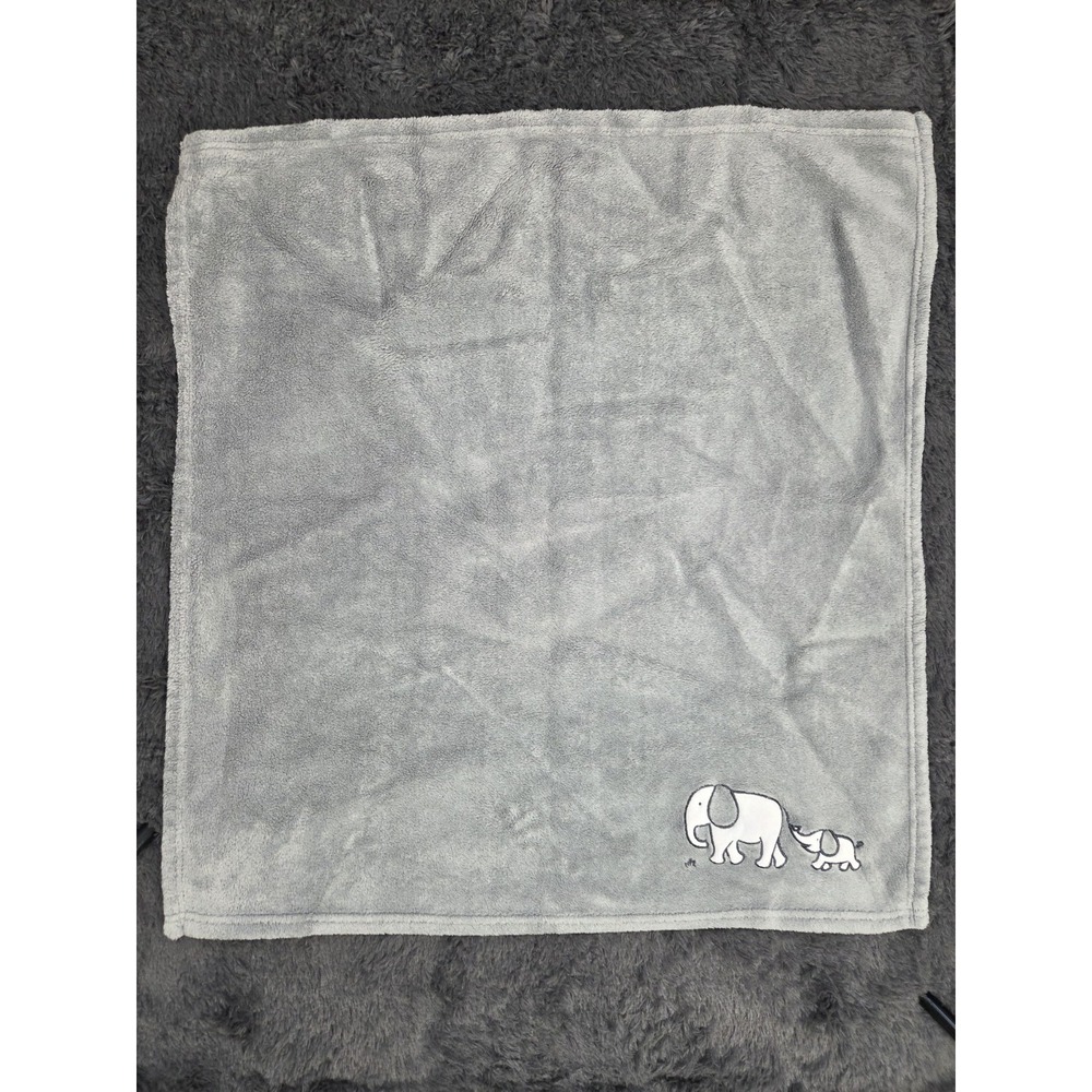 Cloud Island Circo Gray Fleece w White Velour Appliqued Elephants Baby Blanket